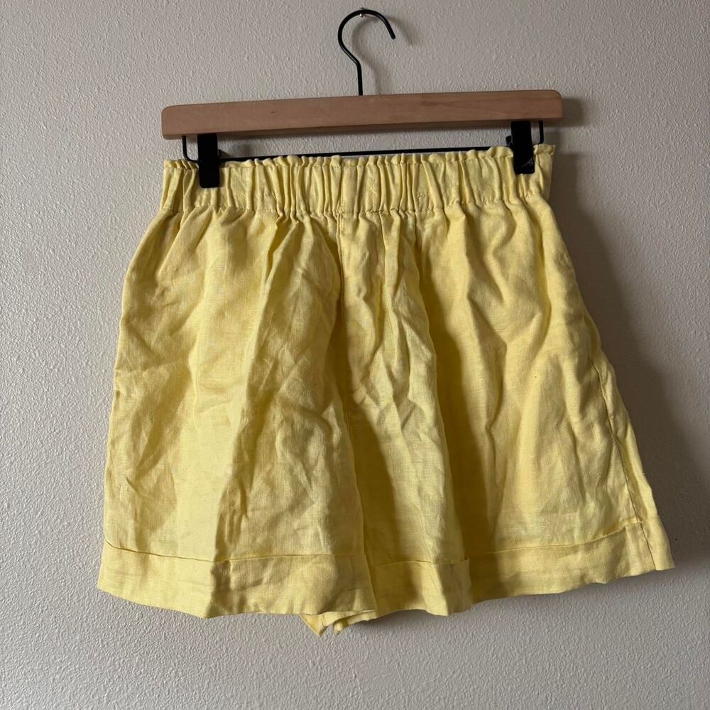 Butter Yellow Lamhouse Linen Elastic Waist Shorts Size Large